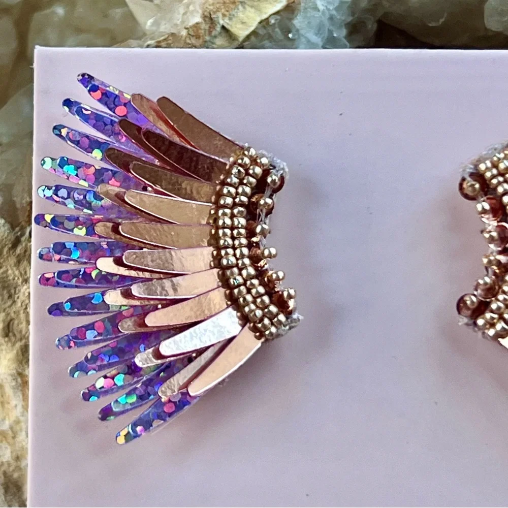 🌺🎉HP🎉🌺 NWT Mignonne Gavigan Mini Madeline Earrings Rose Gold Glitter - Picture 7 of 16